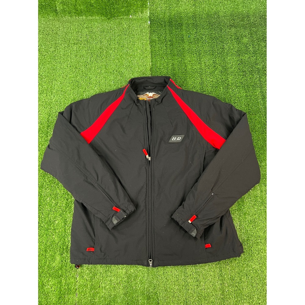 Harley-Davidson Womens XL Black Red Quilted Lining Zip Motorcycle Jacket H-D